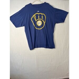 Milwaukee‎ Brewers Majestic Cooperstown Collection T-Shirt Sz XL Blue Vtg K1178